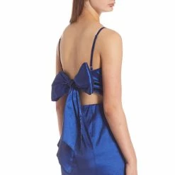 Cheapest ✨ B. Darlin Spaghetti Strap V-Neck Taffeta Bow-Back Pleated Trumpet 👗 Dress Navy 😍 -B. Darlin shop unnamed file 999